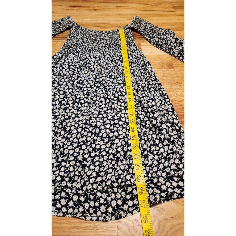 Billabong Night Fox Dress XS Black Floral Smocked Off Shoulder Mini Cottagecore - Picture 7 of 11